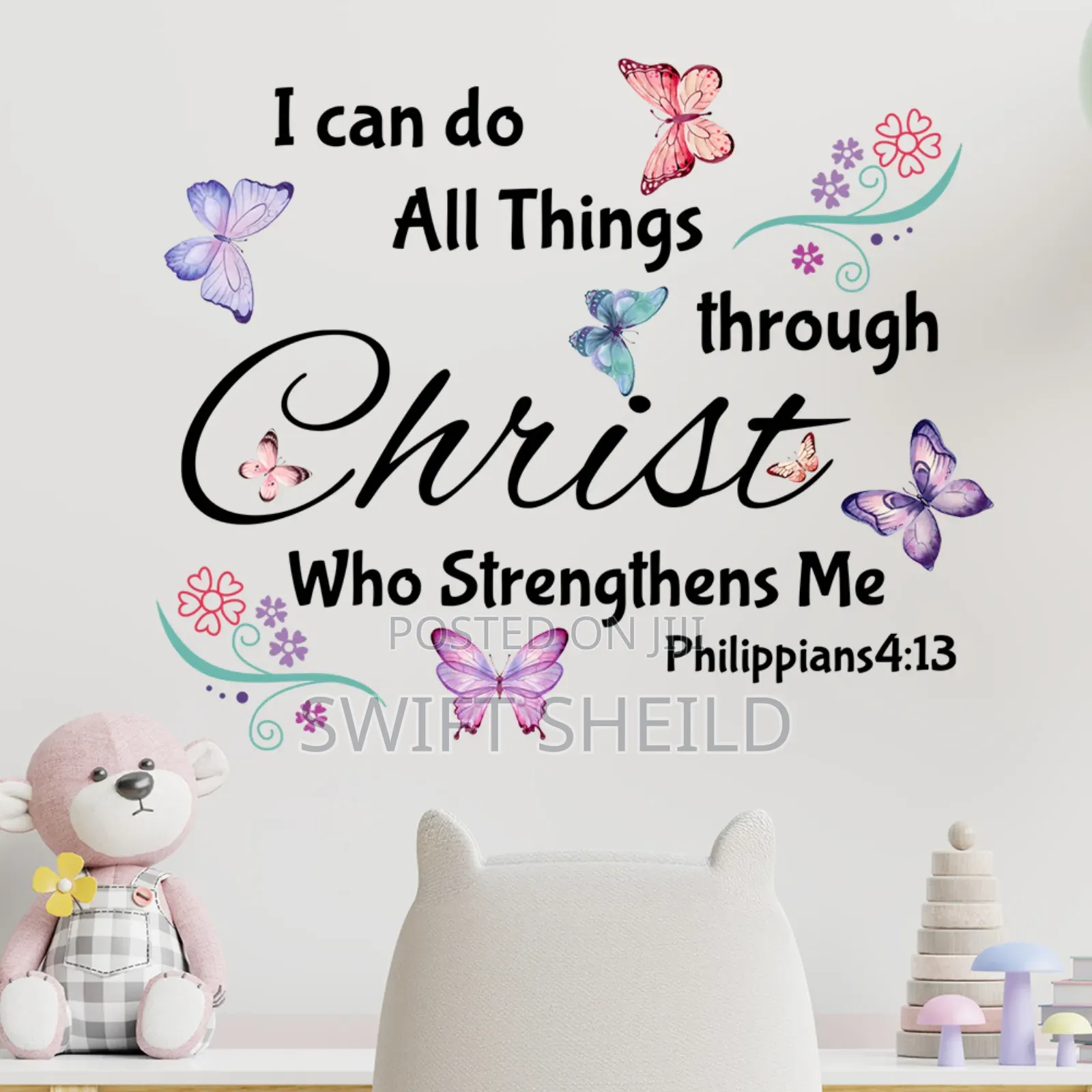 Philippians 4:13 Wall Room Butterfly Decor Sticker
