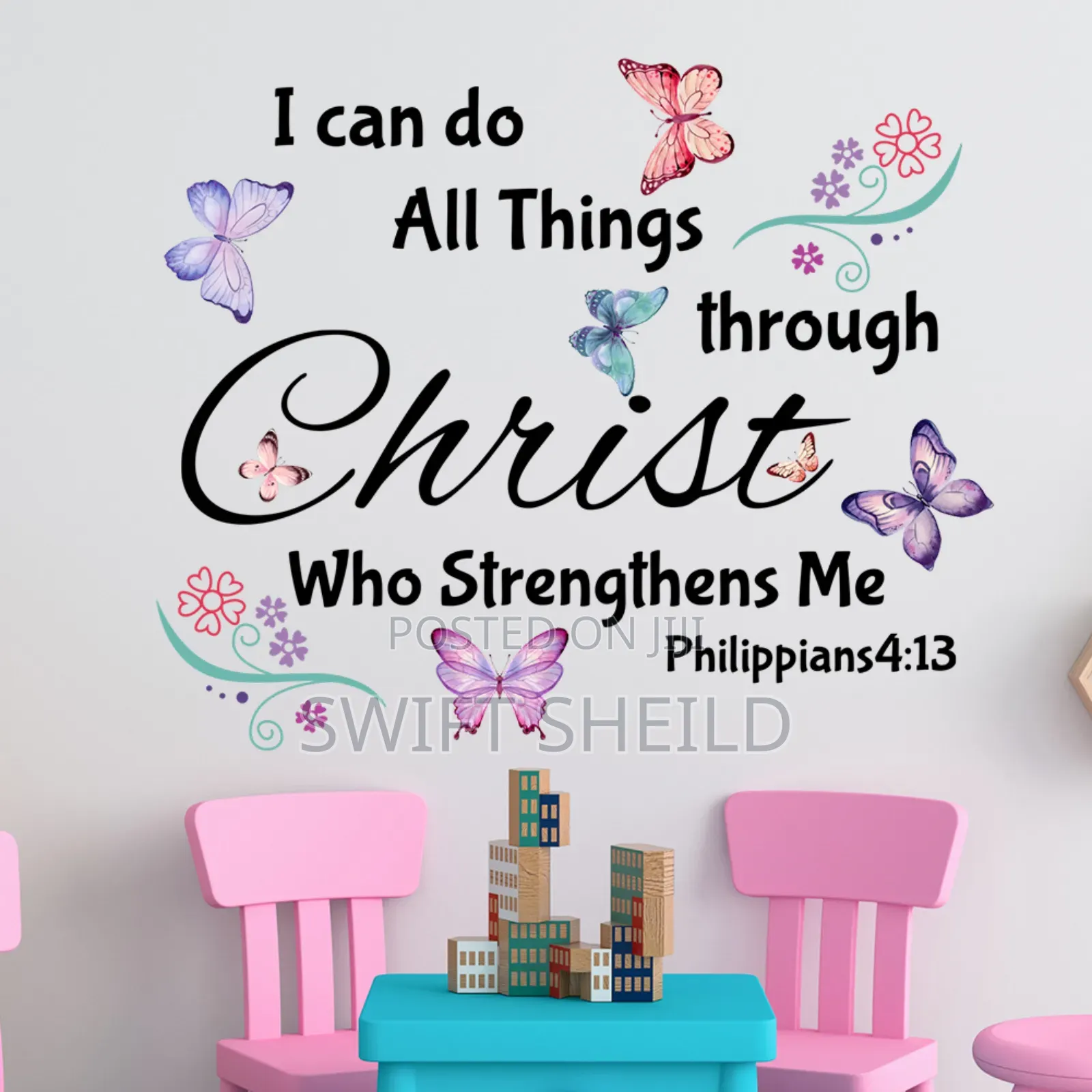 Philippians 4:13 Wall Room Butterfly Decor Sticker