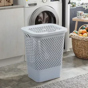 White Plastic Laundry Basket With a Lid