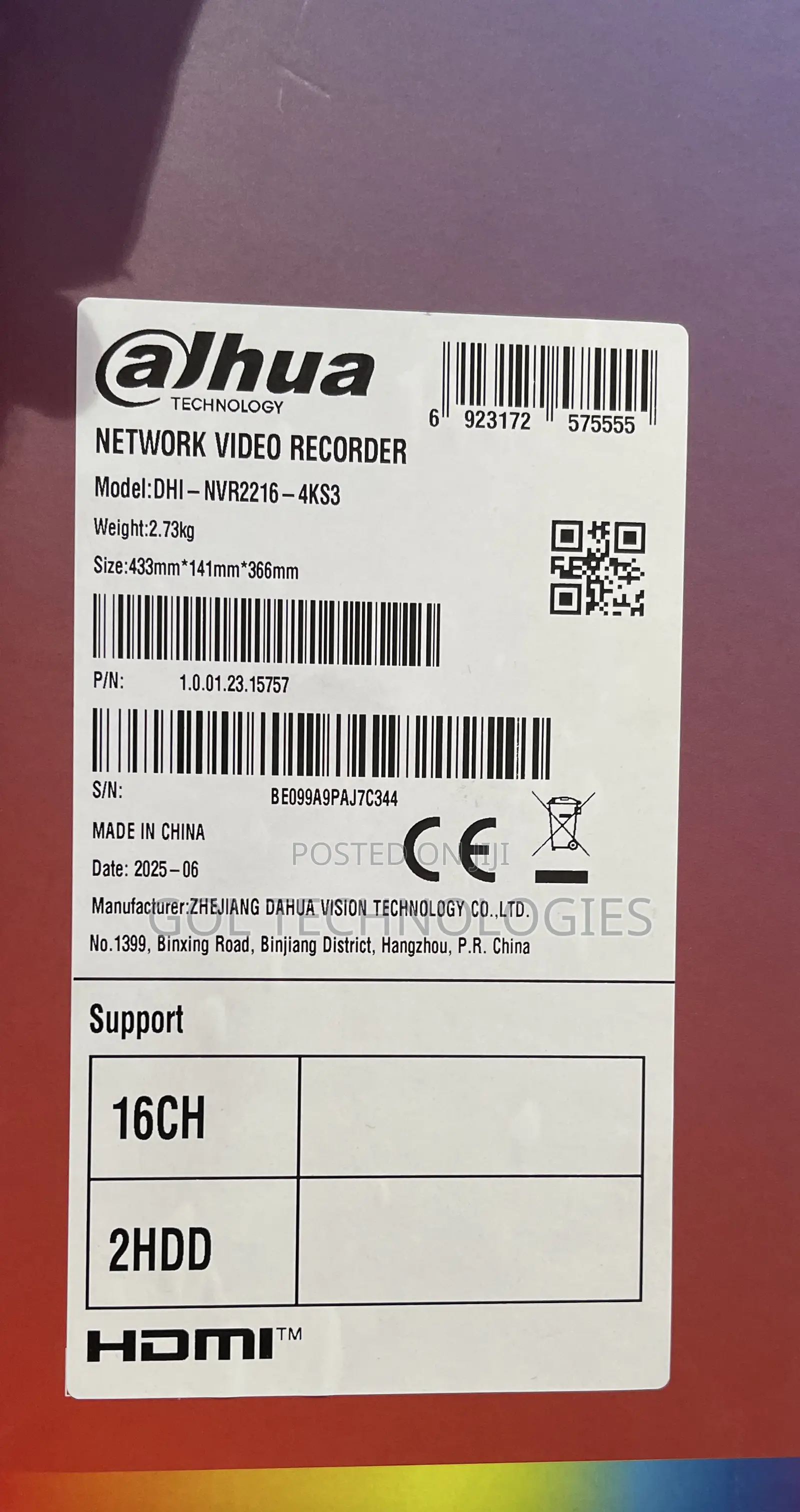 Dahua 16ch Non Poe Network Video Recorder Model: Dhi - Nvr2216 - 4ks3