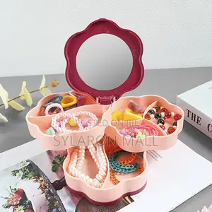 Rotating Jewelry Storage Box With Mirror