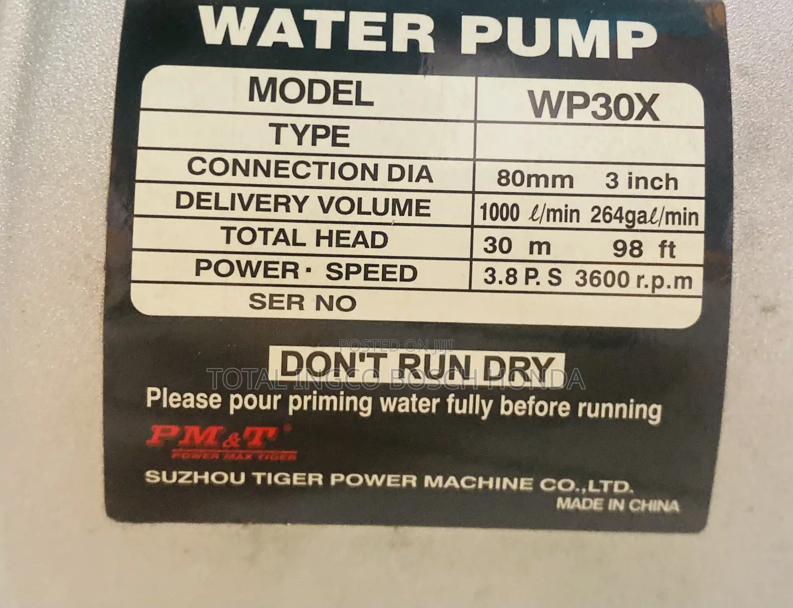 Water Pumping Machine Pm T 3” Irrigation Water Pump Full Capacity