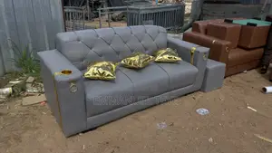 Ash Leather Sofa With Golden Pilos