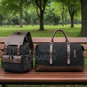 Vintage Canvas Leather Travel Set – Backpack + Duffel Bag - Black