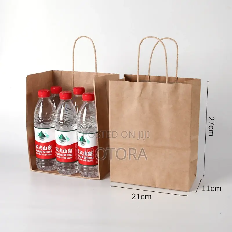 10pcs Of Brown Kraft Paper Gift Bags With Handles