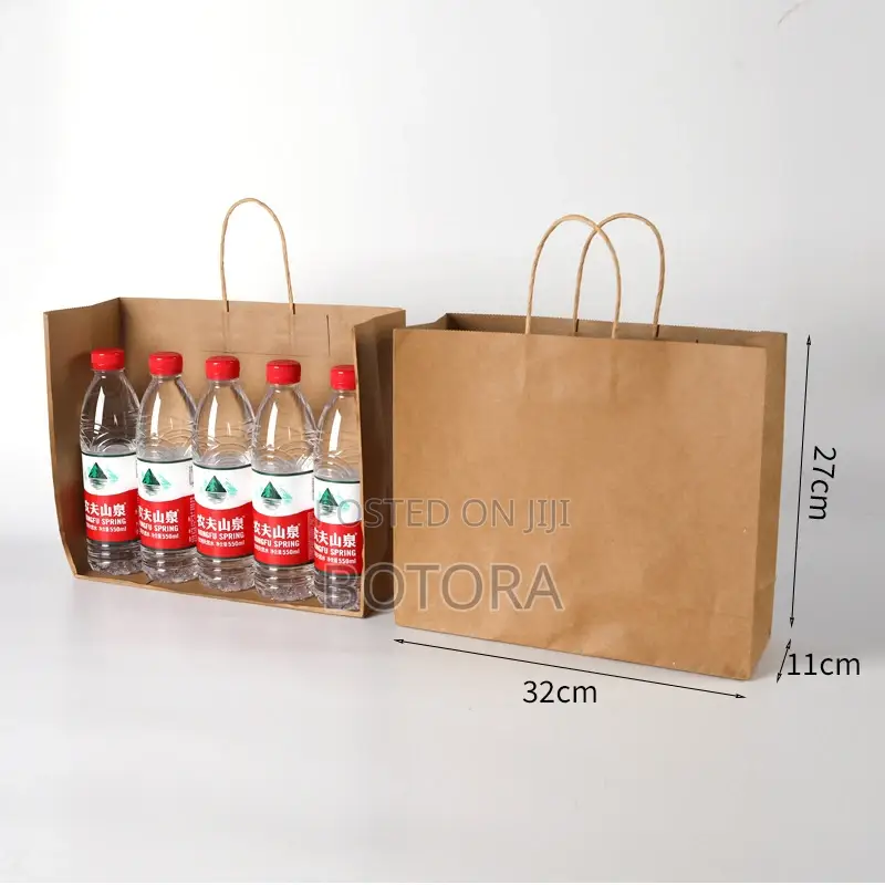 10pcs Of Brown Kraft Paper Gift Bags With Handles