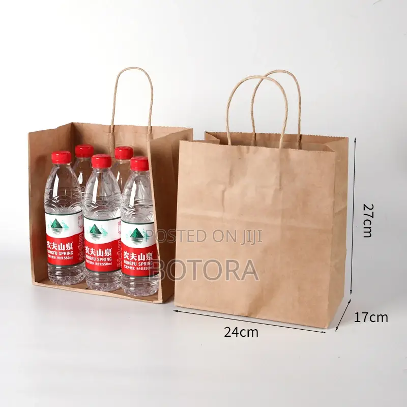10pcs Of Brown Kraft Paper Gift Bags With Handles