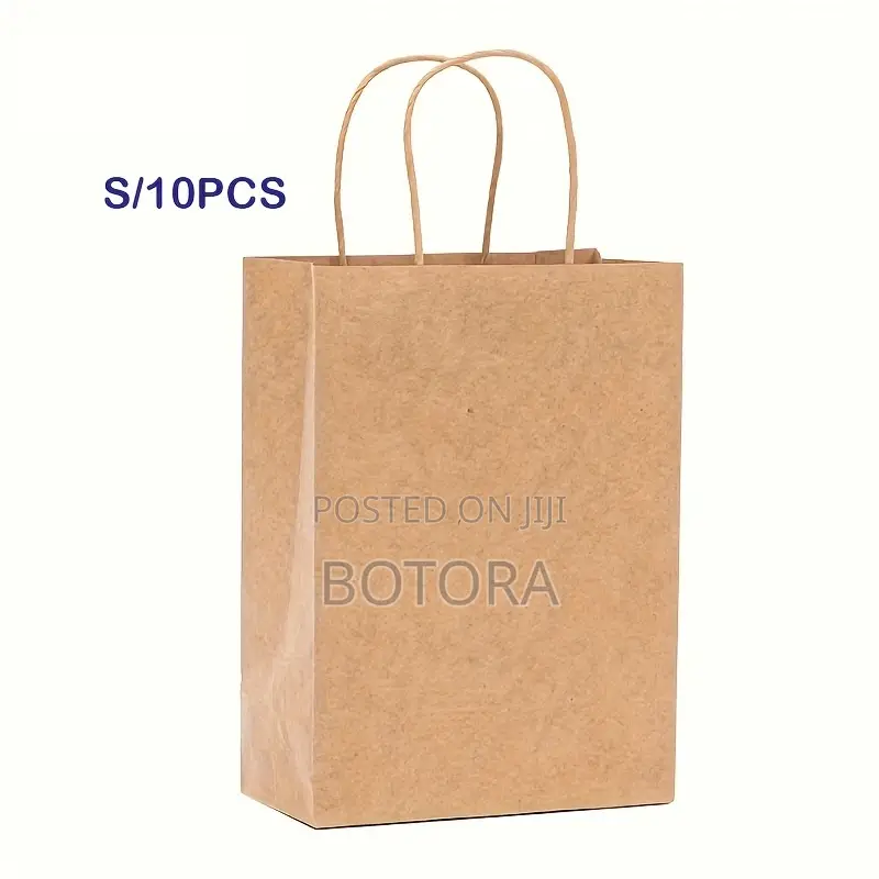 10pcs Of Brown Kraft Paper Gift Bags With Handles