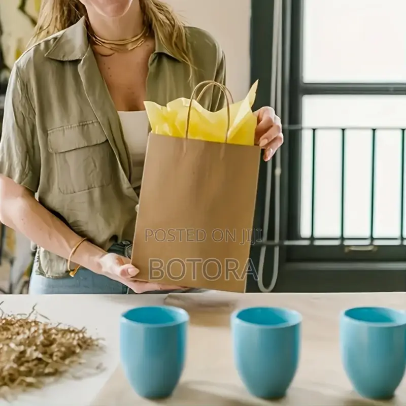 10pcs Of Brown Kraft Paper Gift Bags With Handles