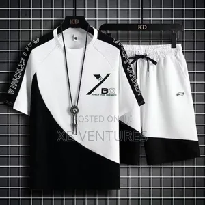 Dou-Color Men's 2-in-1 Waffle Style T-Shirt and Shorts Set