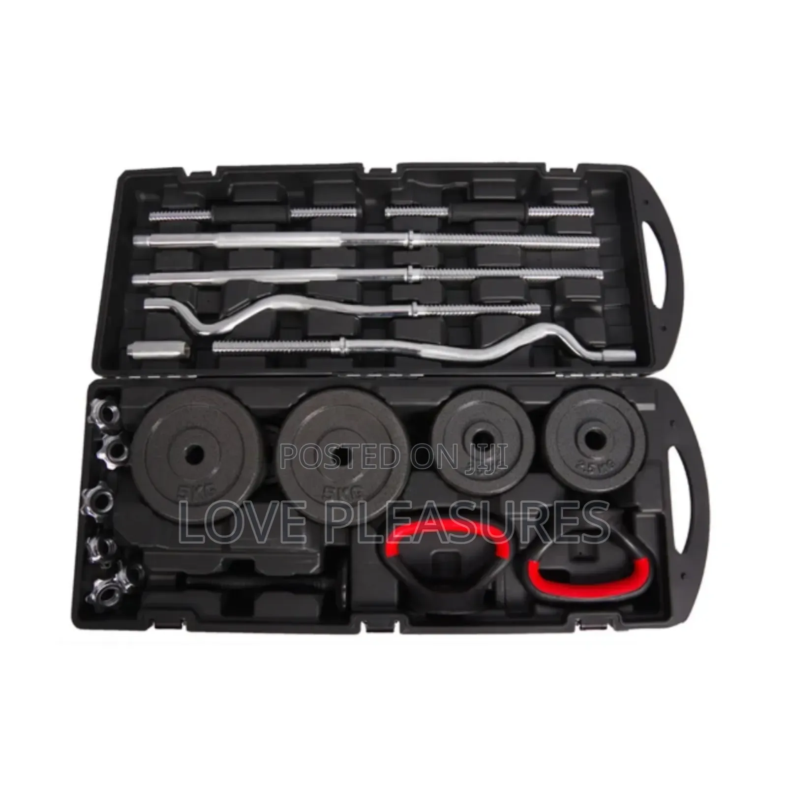 58kg Cast Iron Barbell, Dumbell and Kettlebell Set in Travel Case