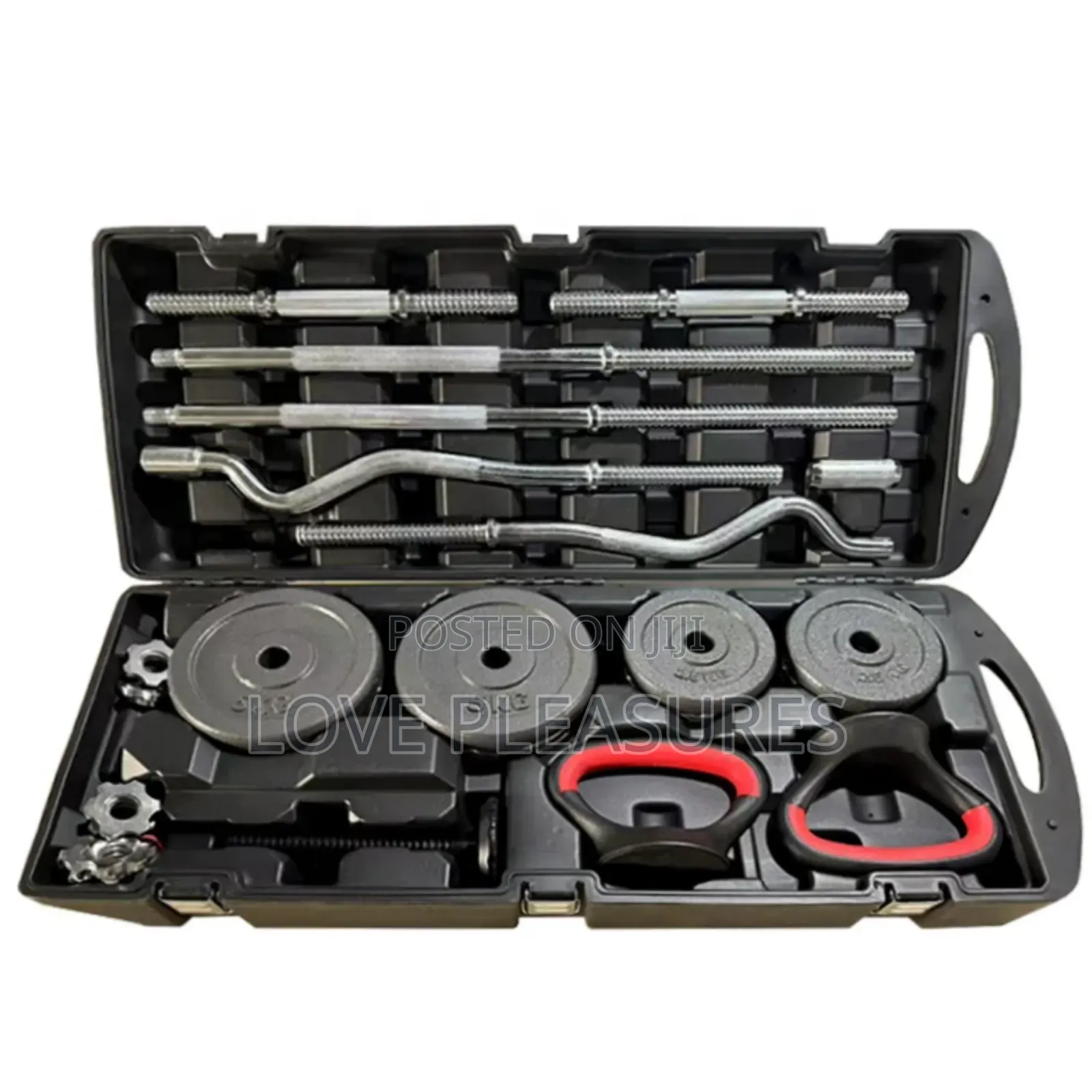 58kg Cast Iron Barbell, Dumbell and Kettlebell Set in Travel Case