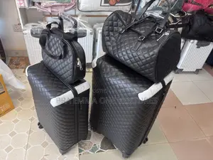 4-in-1 Quilted Leather Travel Luggage Set (Black)