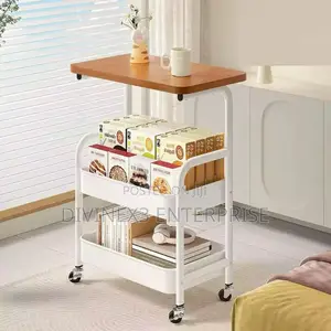 3-Tier Rolling Storage Cart With Wooden Tabletop