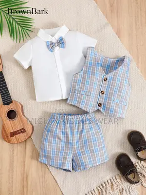 Boys, Short-Sleeved Plaid Bow Lapel Shirt + Shorts Ages 9m -2yrs