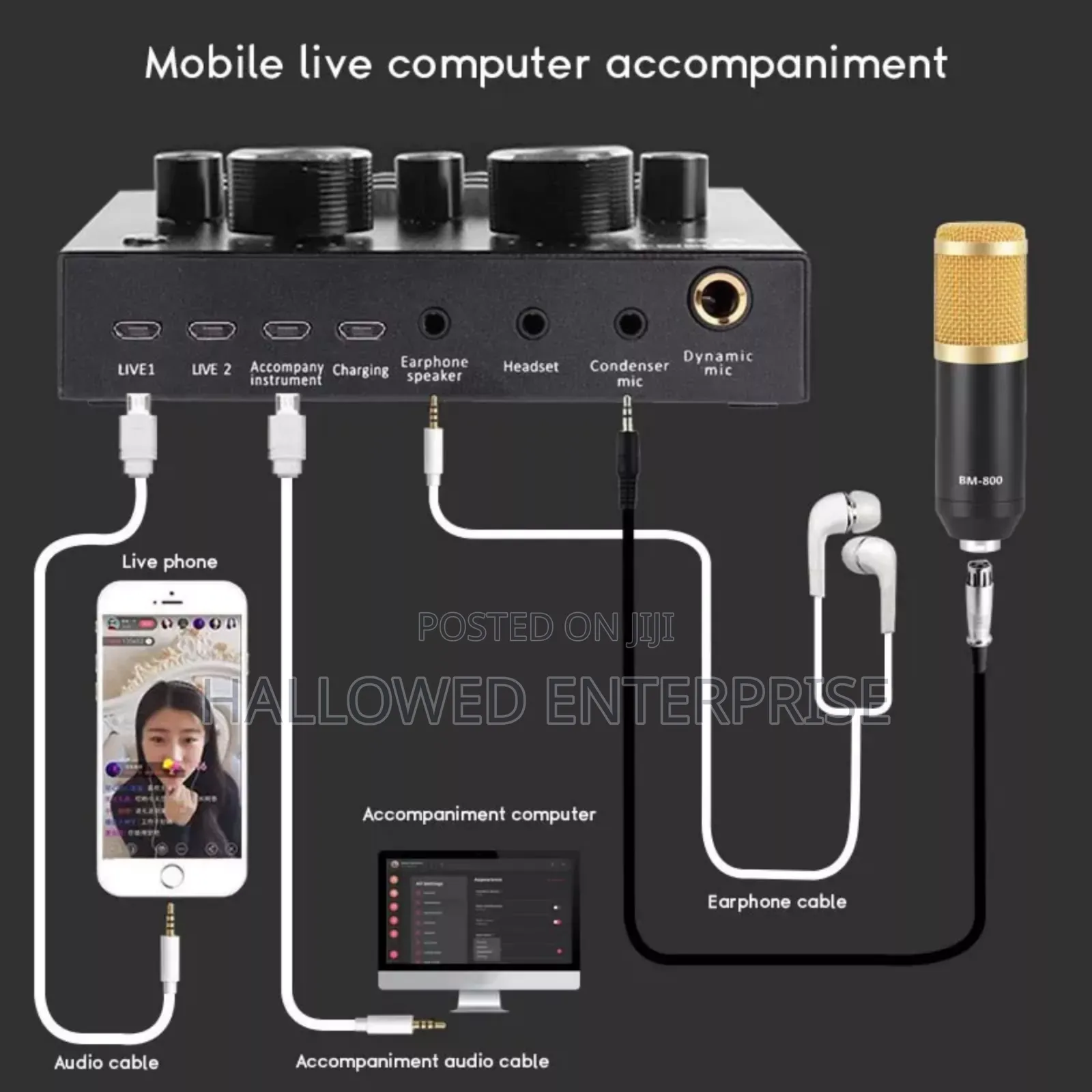 Bm800+V8 Live Broadcast Condenser Microphone for Streaming Tik Tok Etc