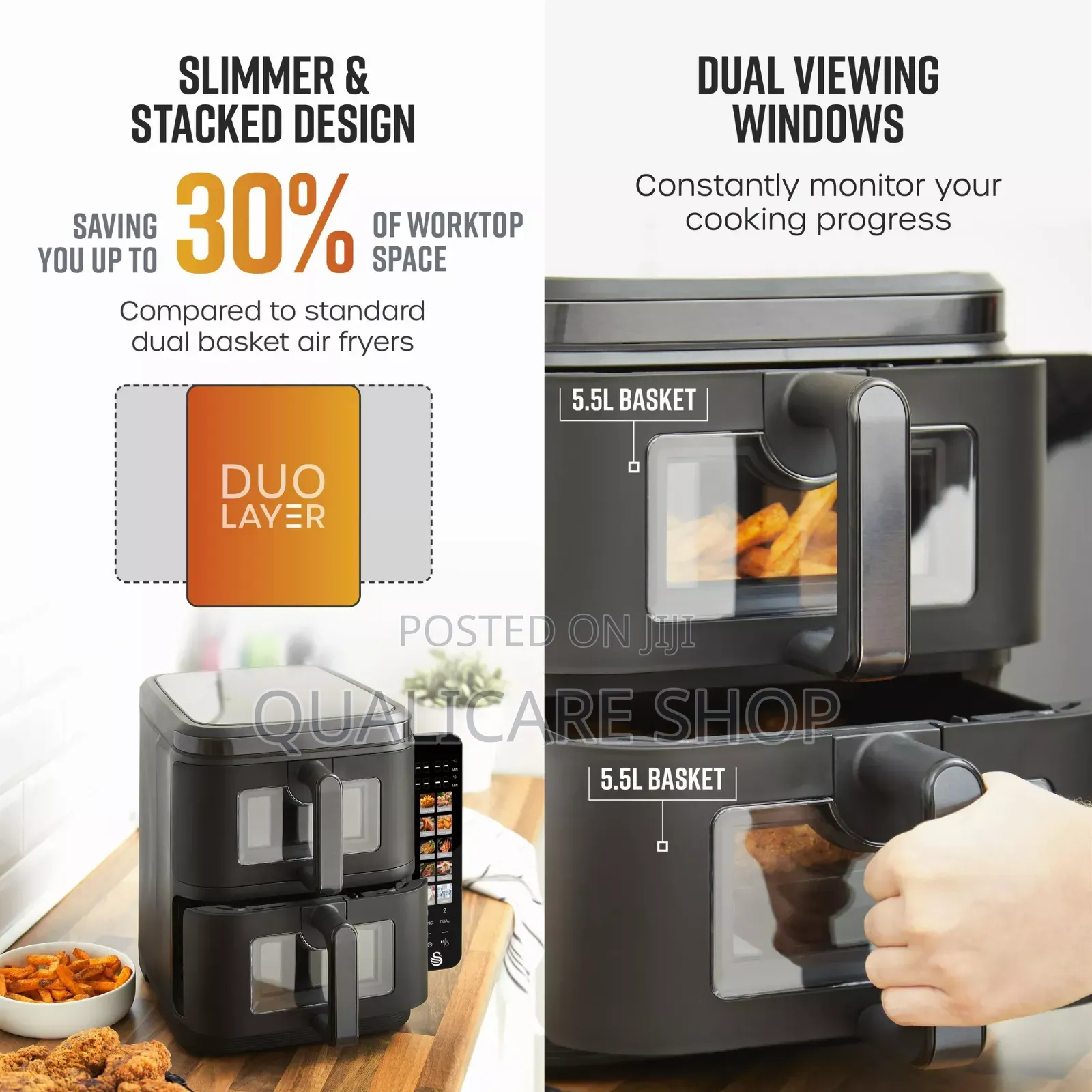 Swan 11l Duo Layer; 2 Stackable Drawer Air Fryer