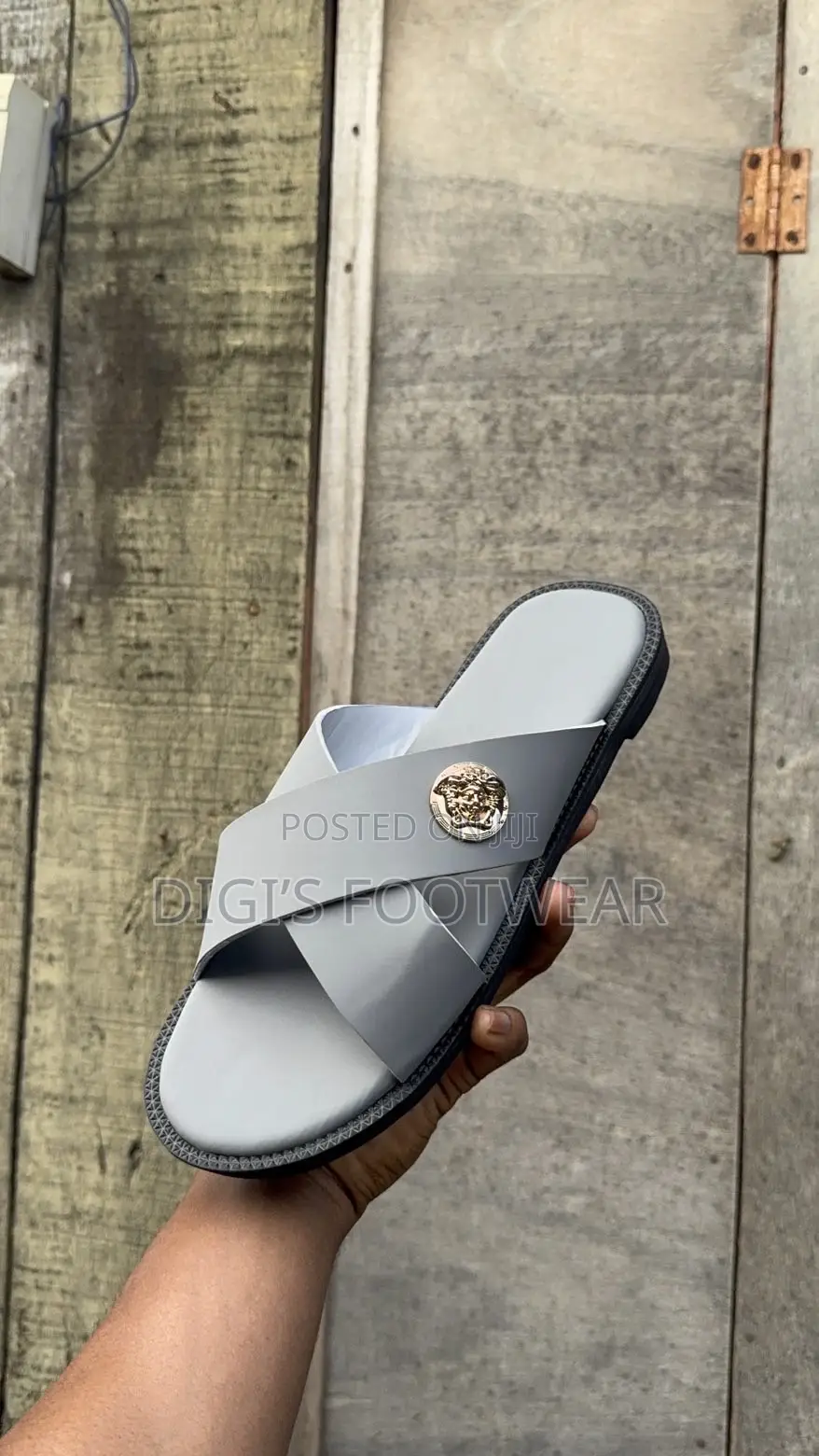 Ash Leather Slipper With Versace Crown