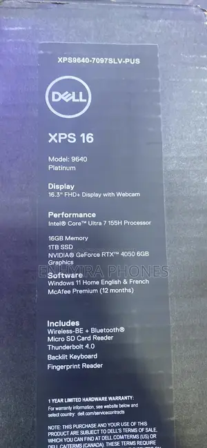 New Laptop Dell XPS 16 9640 16GB Intel Core Ultra 7 SSD 1T