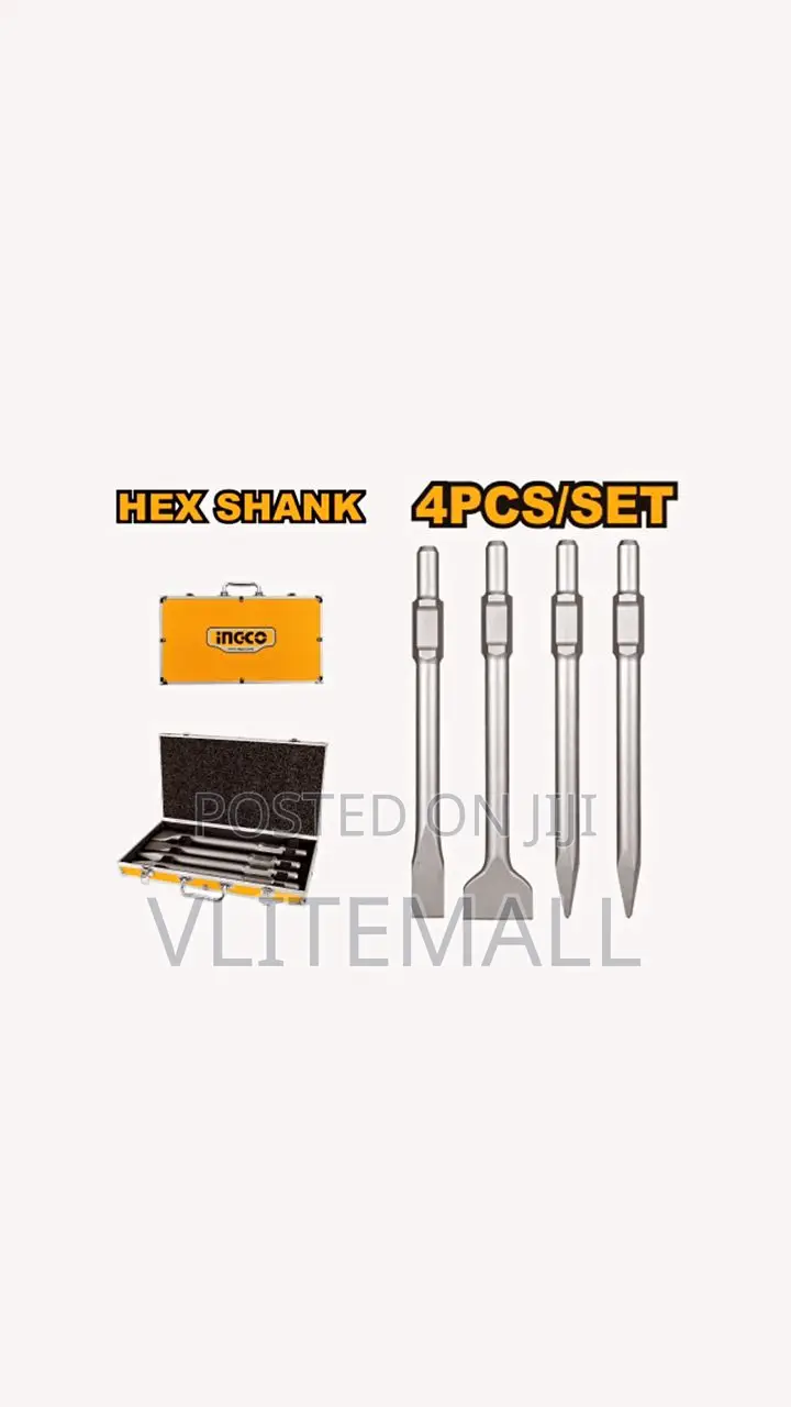 Set X 4 Puntas Cincel Enc Hexagonal Para Demoledor Ingco DBC