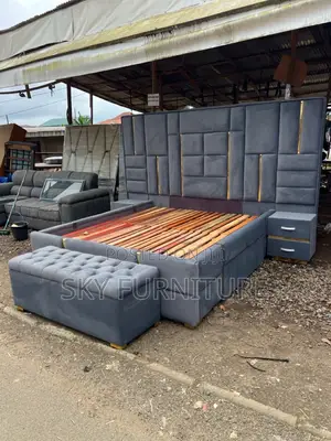 Super Over Size King-Size Bed Frame With 2 Side Drawers Ottoman