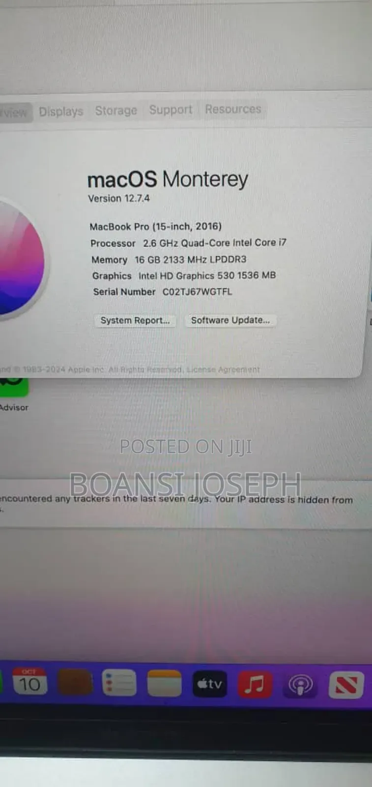 Laptop Apple MacBook Pro 2017 16GB Intel Core i7 SSD 512GB