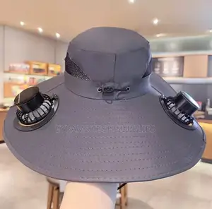 Wide Brim Solar Fan Hat Sun Protection 2 Fan (Solar Usb) Outdoor Beach
