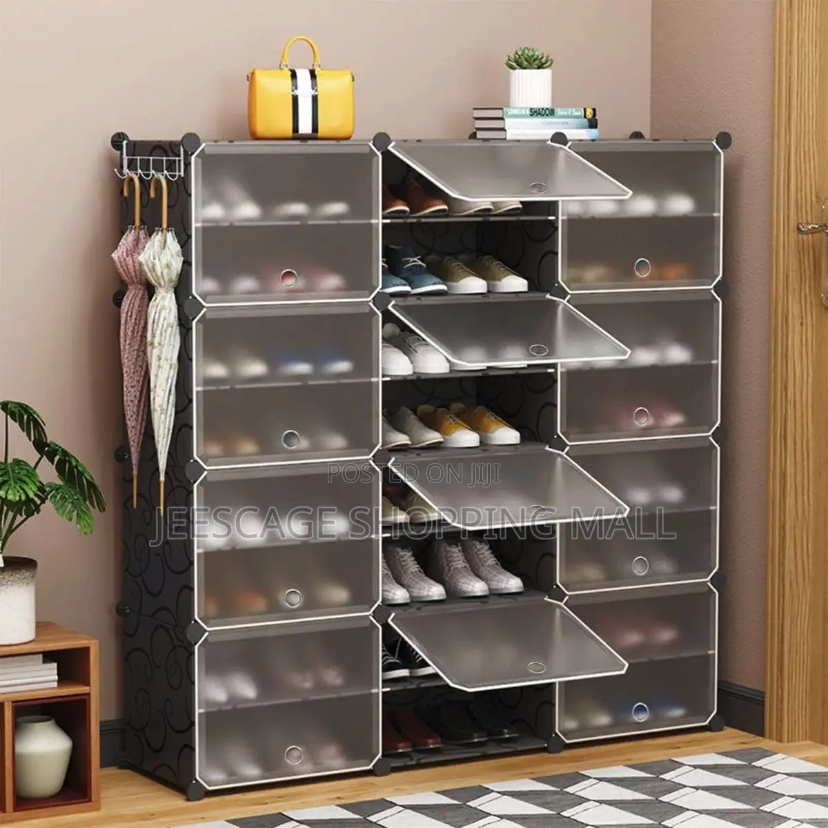 Multi Organizing Wardrobe Modular Rack With Translucent Doors