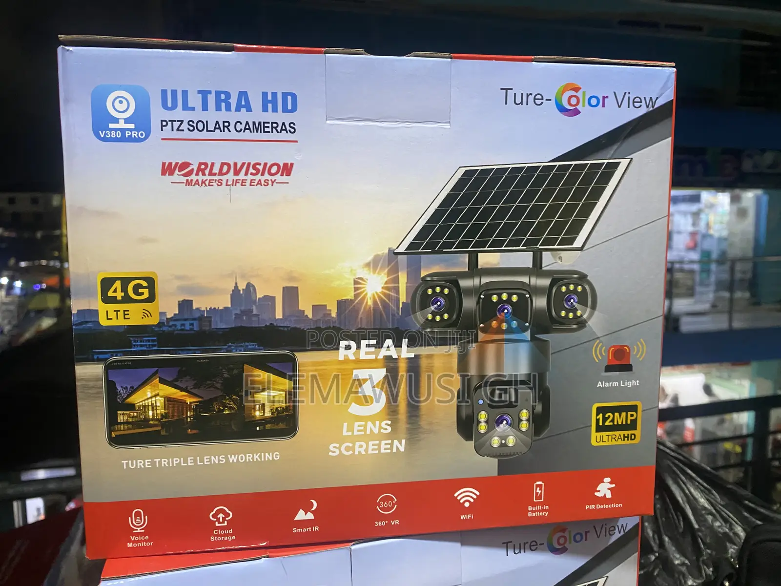 3 Lens (Triple Lens) 4g Solar-Powered PTZ Outdoor CCTV Camera V380pro
