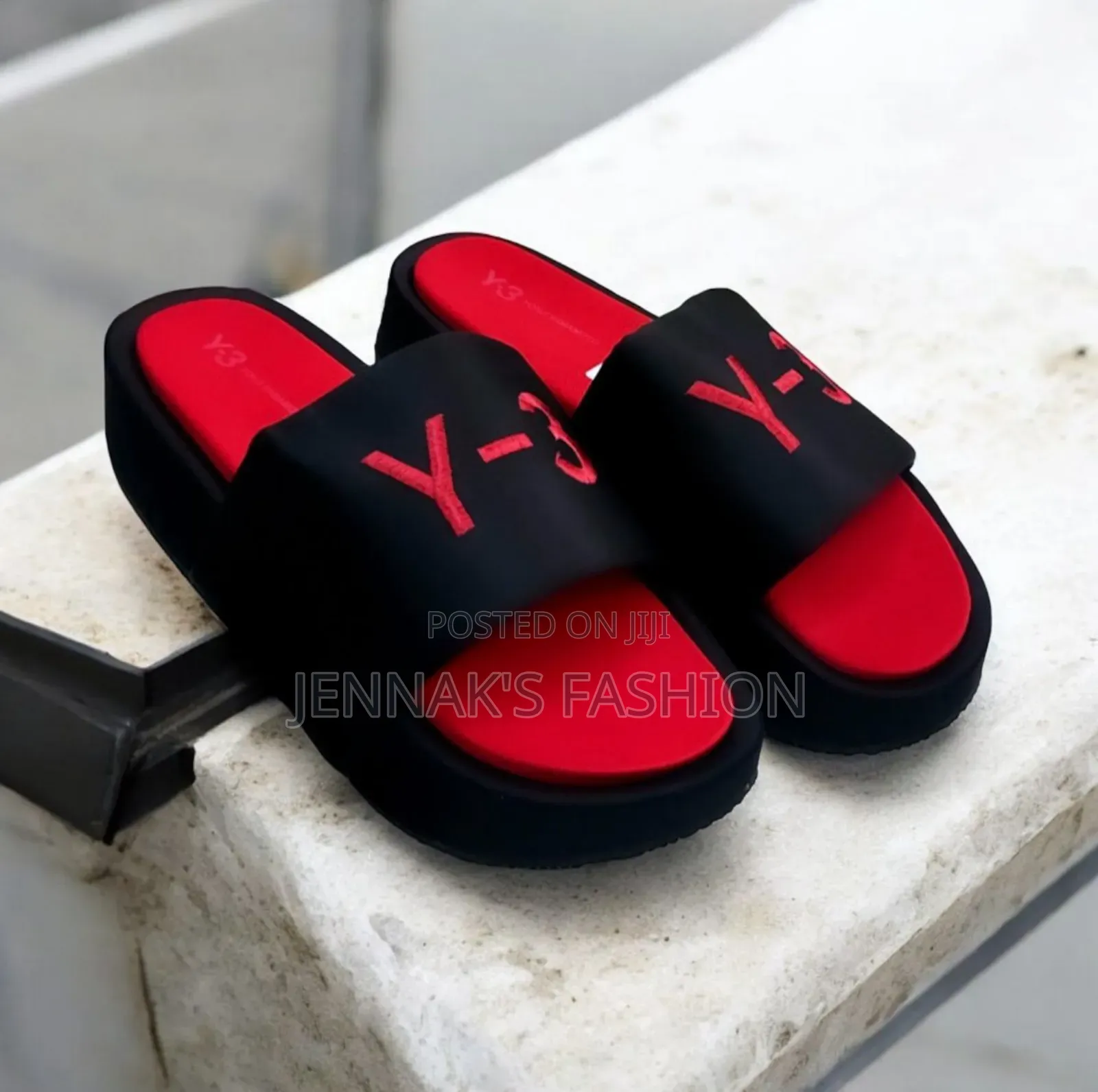 Red White Y-3 Slides