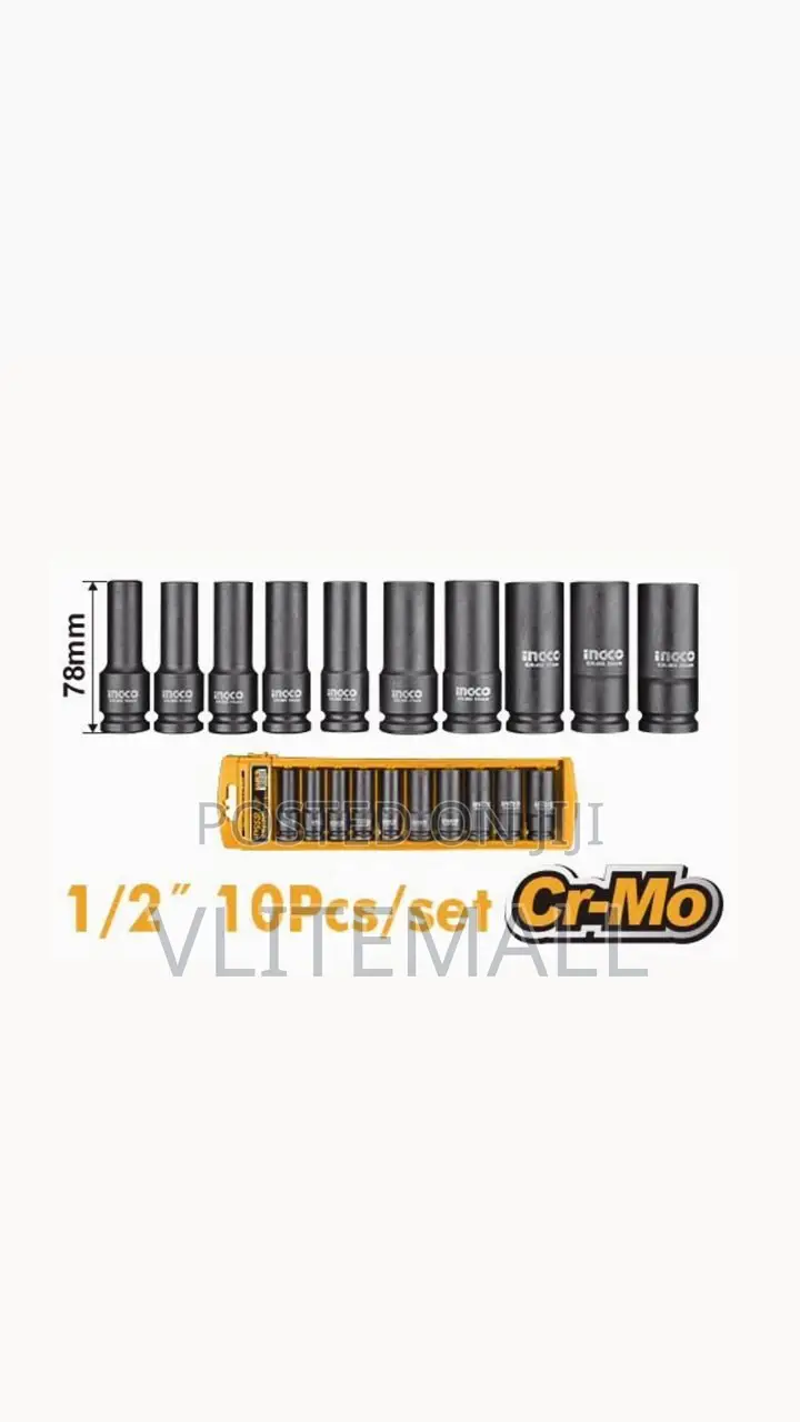 10 Pcs 1/2" Deep Impact Socket Set Hkissd12102l