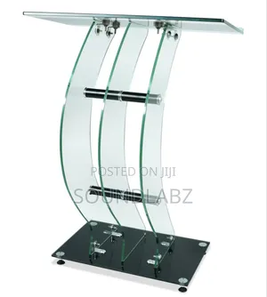 Glass And Metal Lectern Or Podium.