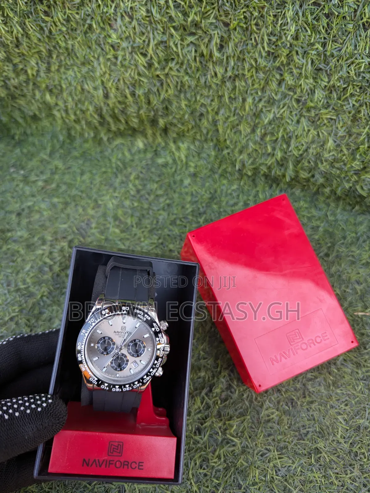 Naviforce Silver and Black Chronographic Watch