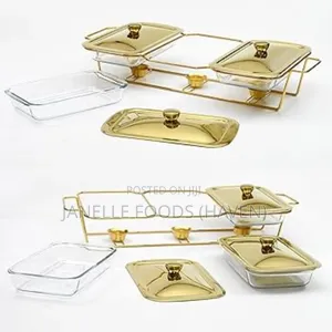 Luxurious Gold-Rimmed Rectangular Glass Chafers