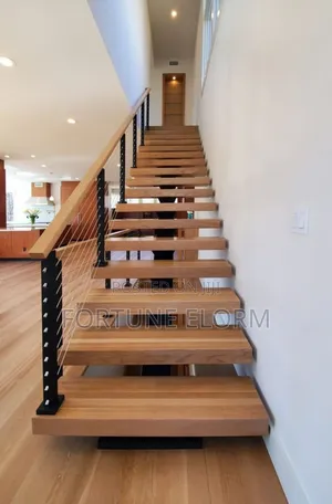 Timber Floating Stairs, Mono Stringer Support System