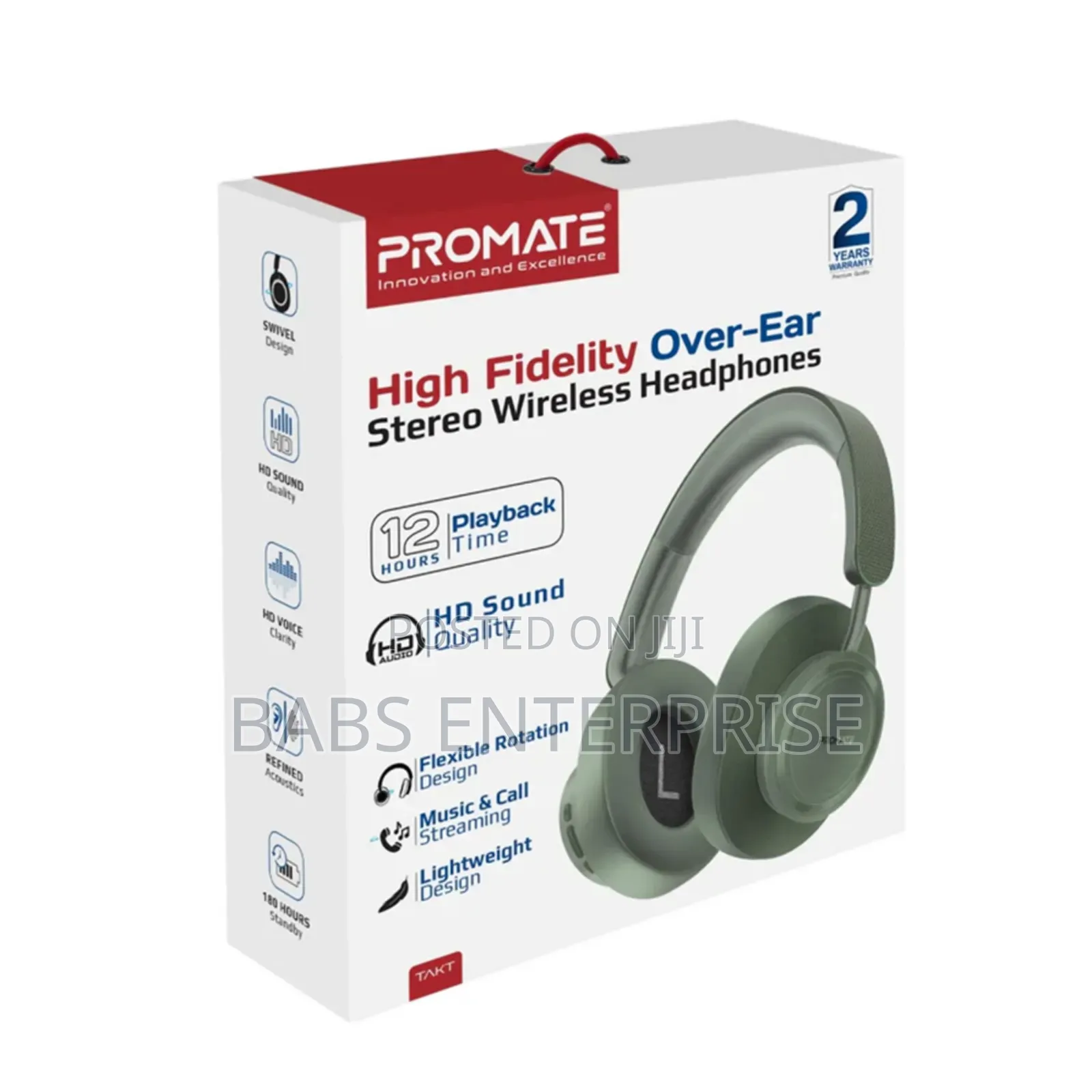 Promate Takt High Fidelity Over-ear Wireless Headphones Midnight Green