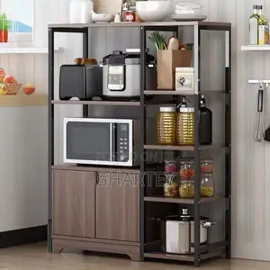 Modern Industrial Kitchen Storage Rack With Microwave Stand Cabinet