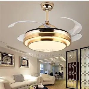 Three Steps Golden Ceiling Fan With 3 Colors Bluetooth