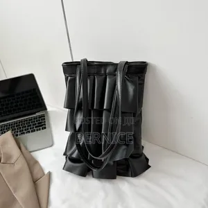 Elegant Black Ruffle Tote Bag – Chic Trendy Style