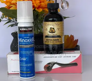 Kirkland Foam + Derma Roller + Castor Oil -Beard and Hair Growth Combo