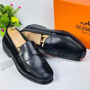 Hermes Black Mens Penny Loafers Shoe