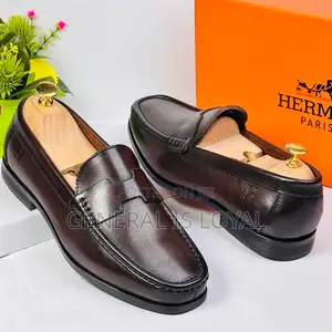 Hermes Coffee Mens Penny Loafers Shoe