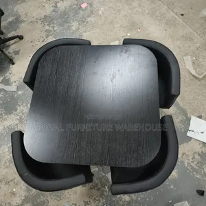Black Wooden Table With 4 Comfortable Seats Dining Set