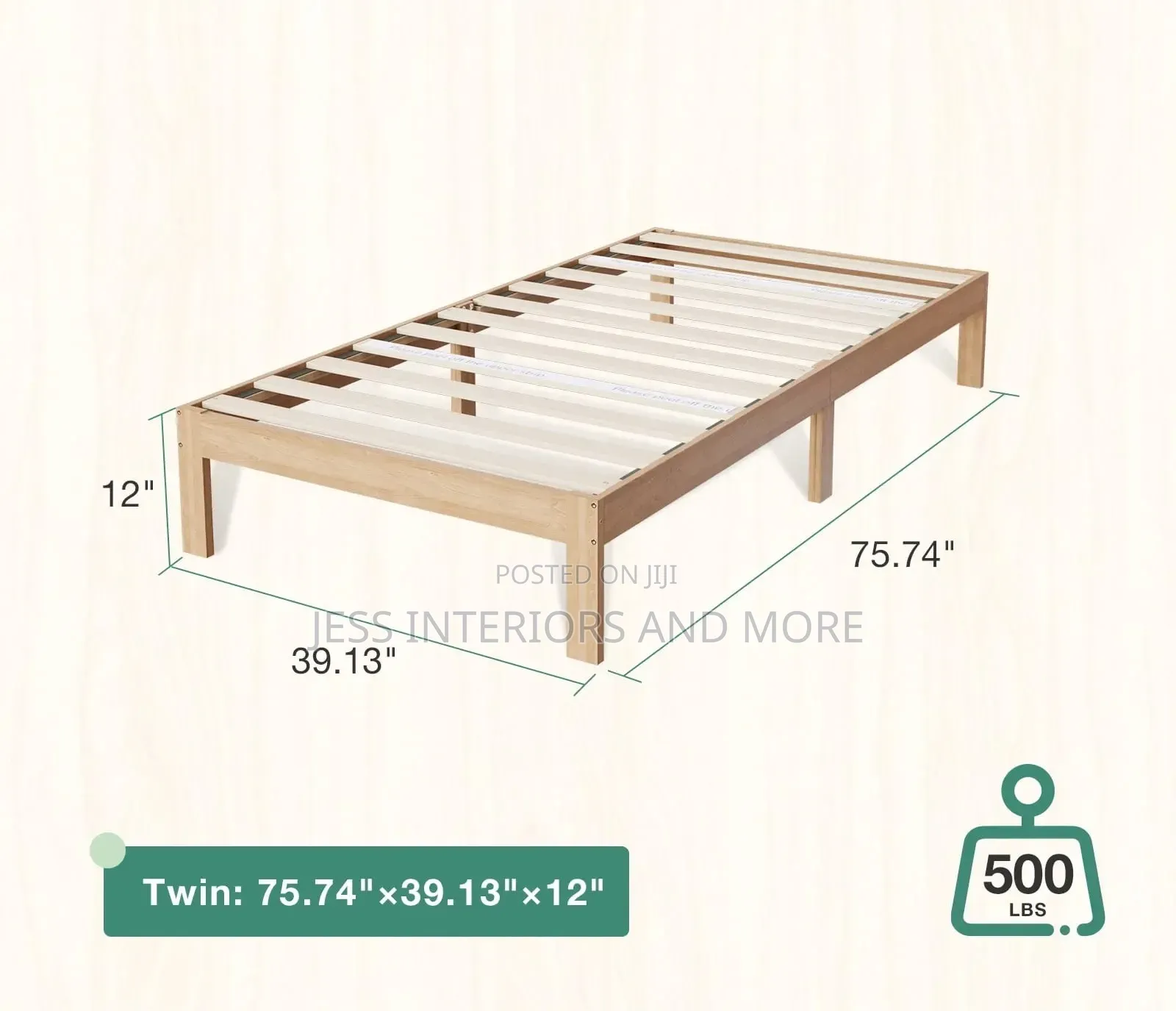 Twin Size Bed Frame (Solid Wood)