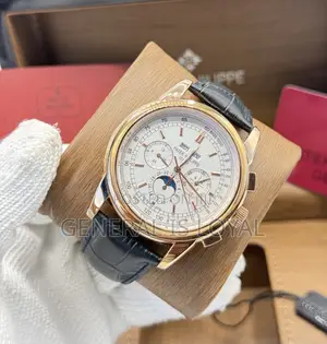 Patek Philippe Rose Gold Leather Men’S Watch