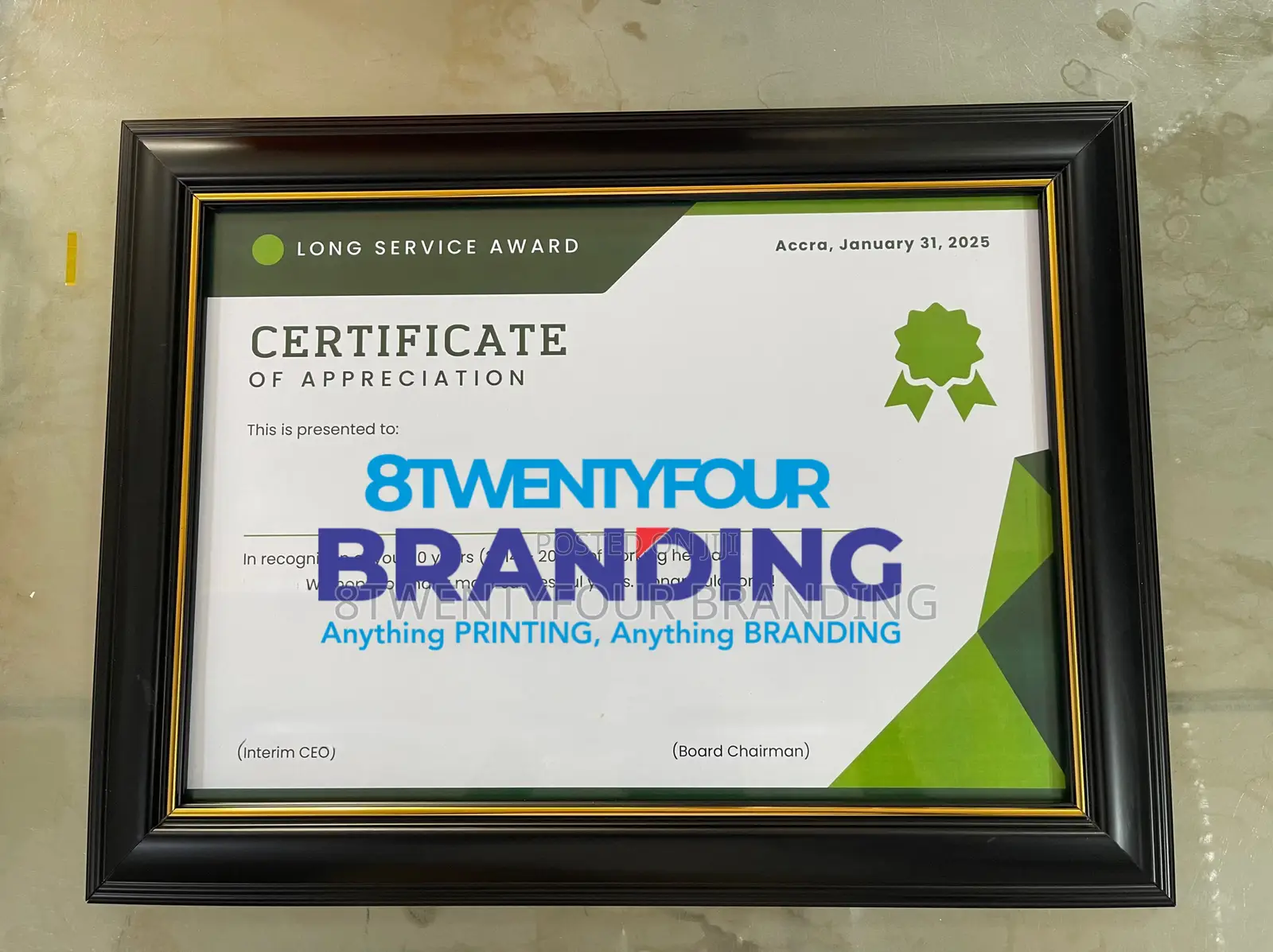 Wooden Citation/Awards Printing and Framing