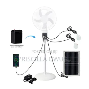 16 Inches Rechargeable Fan With Solar Panel, Remote and Extra Bulbs