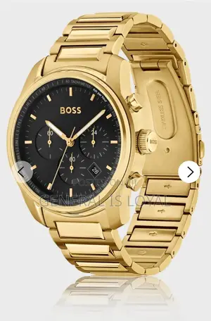 Hugo Boss Trace Chronograph Black Dial Gold Steel Strap Watch For Men