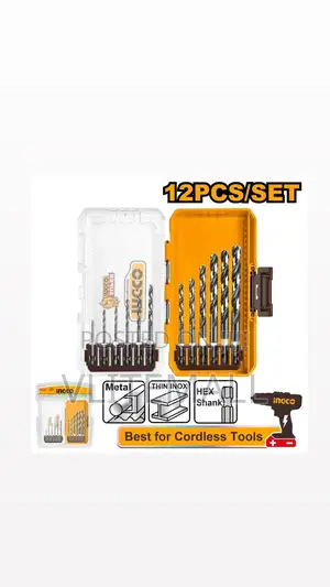 Ingco Akdl11206 Industrial Hex 1-10mm Metal Drill Bit Set, 12 Pieces
