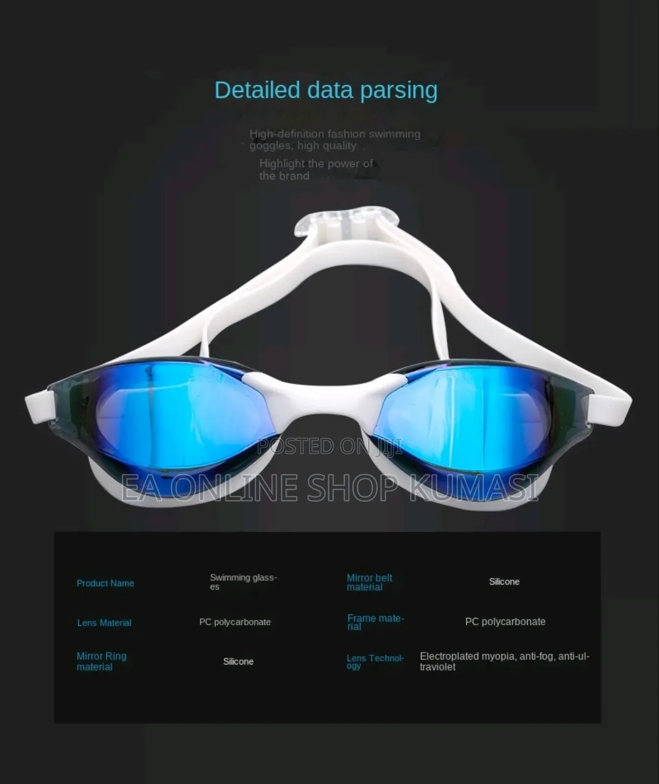 Glide Mirrored Antifog Professional Swimming Goggles.